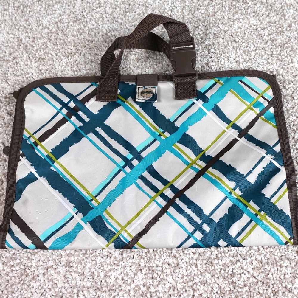 Thirty-One‎ Uptown Jewelry Bag Sea Plaid Toiletry Makeup Organizer Bag